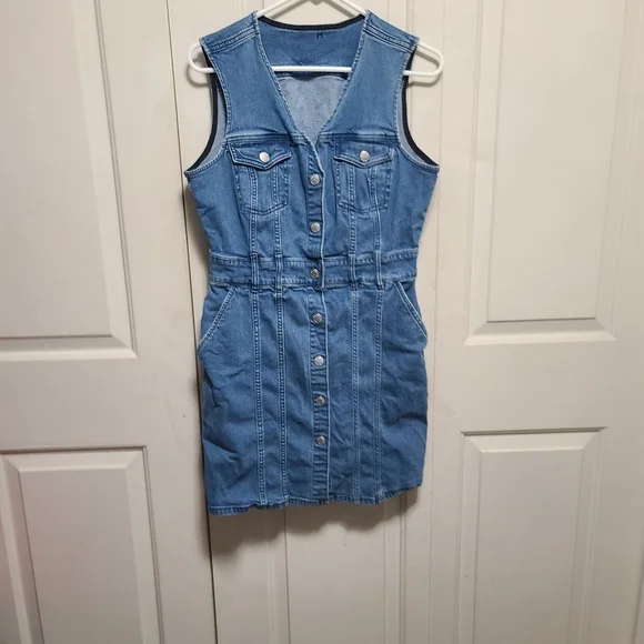 Source Unknown Blue Button-Front Mini Dress - Picture 1 of 4